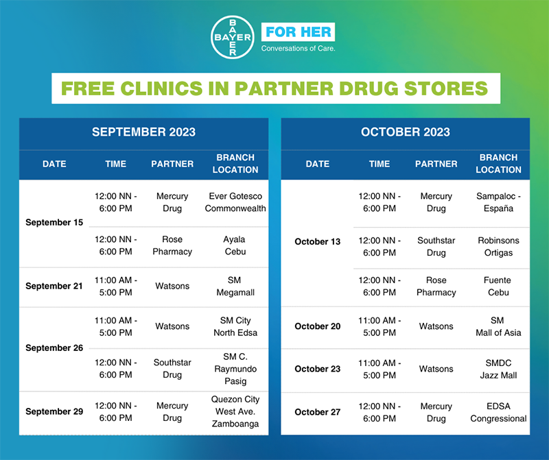 Bayer For Her Free Clinic Schedule