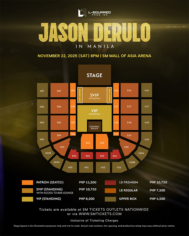JASON DERULO: ONE NIGHT ONLY — VIBES ARE COMING TO MANILA Seat Layout Ticket Prices
