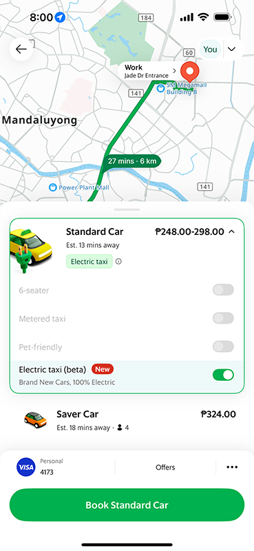 Grab Rolls Out Philippines’ First Fully Electric Taxi Fleet PHOTO Grab App UI