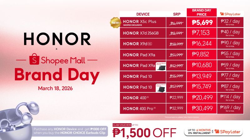 HONOR Shopee Brand Day Cheat Sheet PR