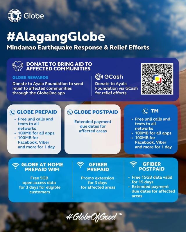 Globe network restoration in earthquake-hit areas near 100% Globe Mindanao Earthquake 2