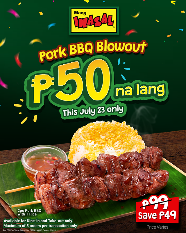 One Day Only: Mang Inasal celebrates ₱50 Pork BBQ Blowout this July 23 Mang Inasal Pork BBQ Blowout 1