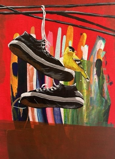 Female Narratives in Paint, on Canvas PR ARtablado Her Art Her Story Birdie Chikledee by Dolores Van Duijvenbode