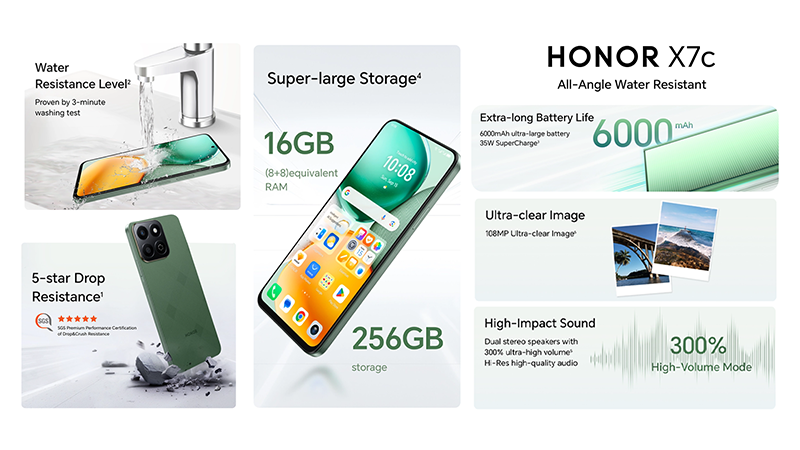 All-Angle Water-Resistant HONOR X7c,NOW Available for Only Php 8,999! HONOR X7c Specs